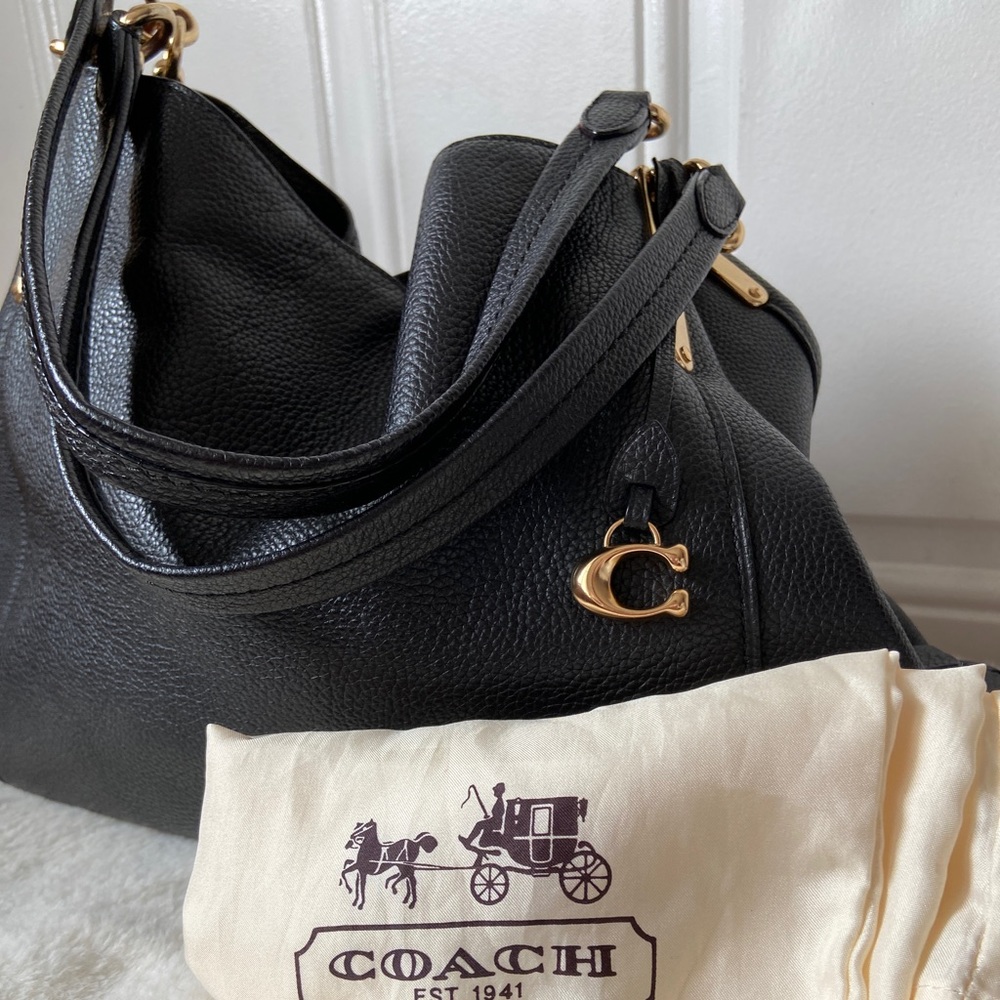 Coach Polished Pebbled Leather Dalton 31 Shoulder Bag… Gem